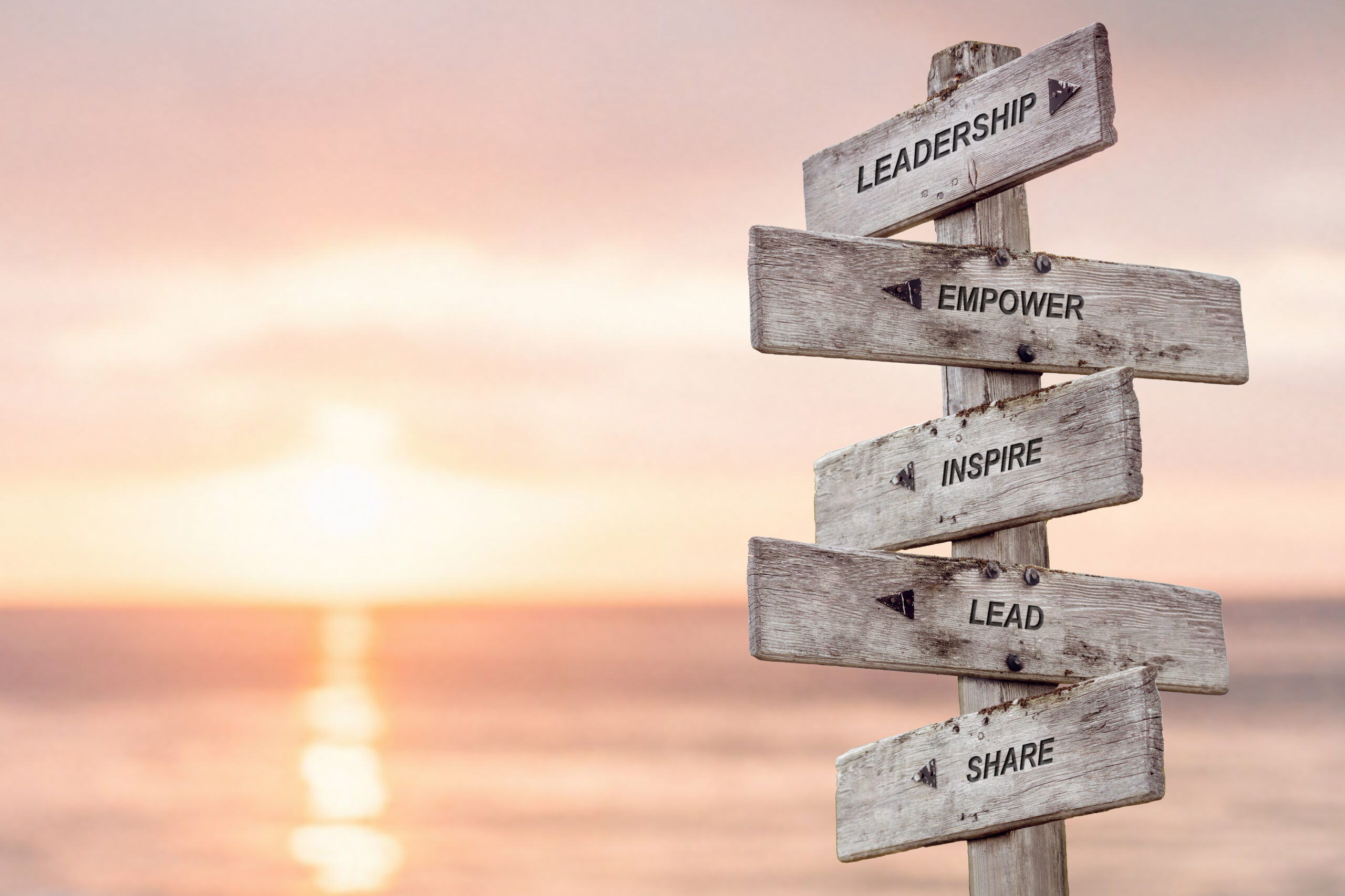 Signpost with multiple directions in a sunset scene